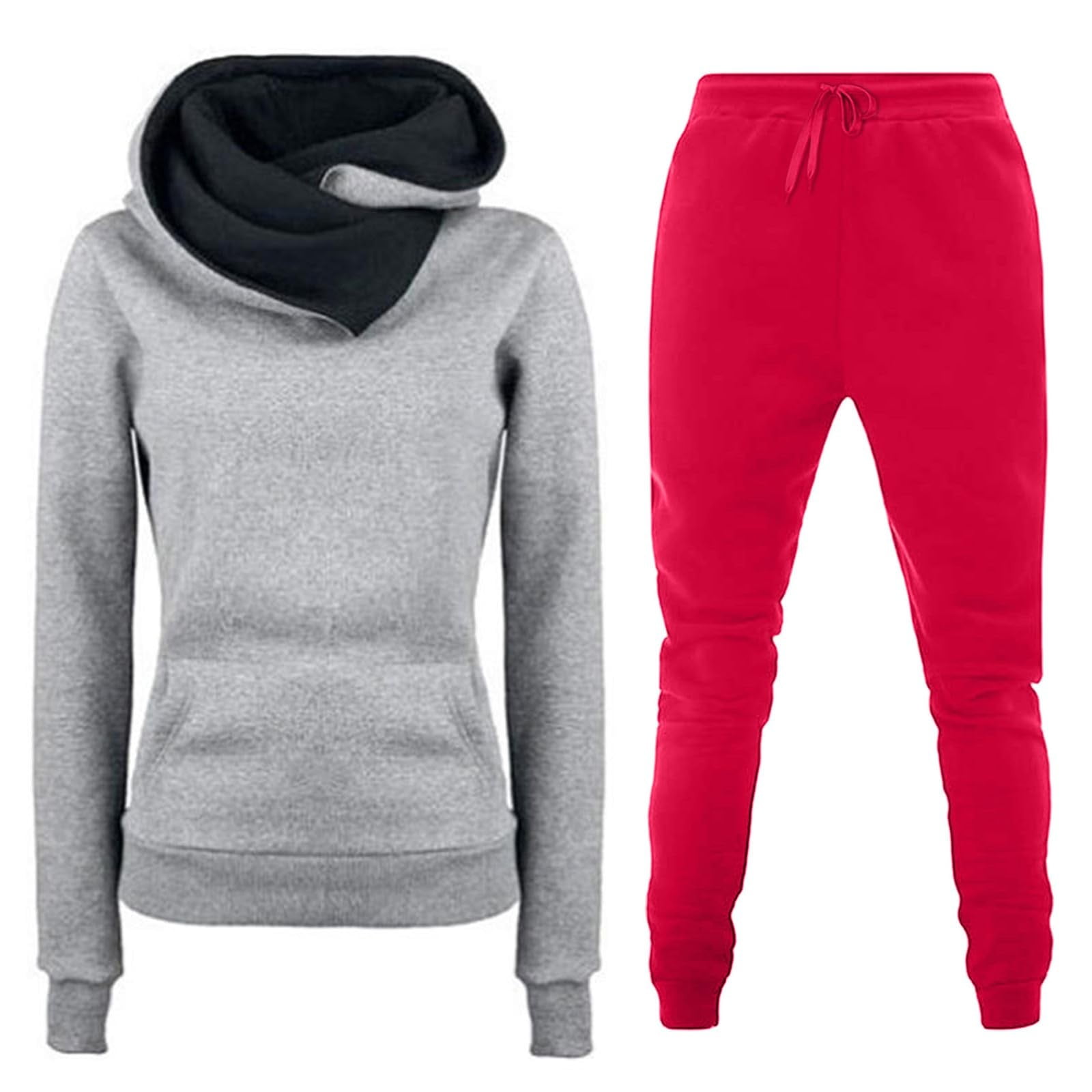 nsendm Womens Pants Adult Female Clothes plus Size Pant Suits for Women Wedding Guest Cowl Neck Color Block Sweatshirt Sets Women 2 plus Size Jumpsuits for Red Size XXL Walmart