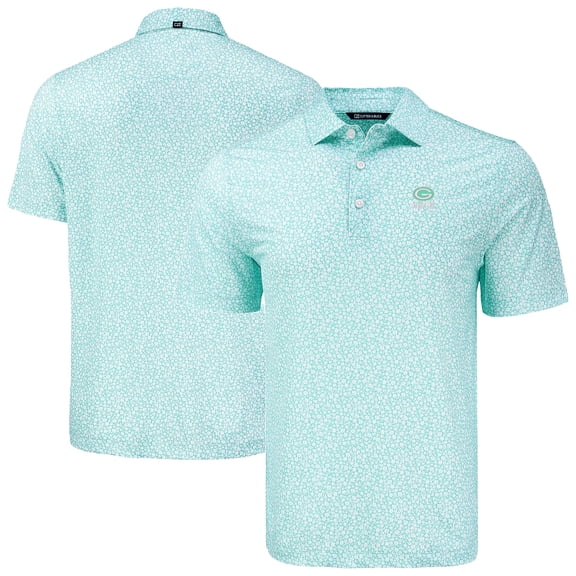 Men's Cutter & Buck Green Green Bay Packers Pike Eco Flora Print Recycled Polo