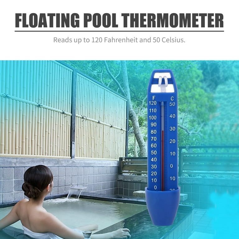 6.75 White and Blue Round Swimming Pool Thermometer with Cord
