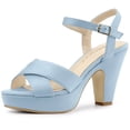 thumbnail image 1 of Sandalias Tacón Grueso Correa De Tobillo Plataforma Para Mujer Cielo azul 39, 1 of 6
