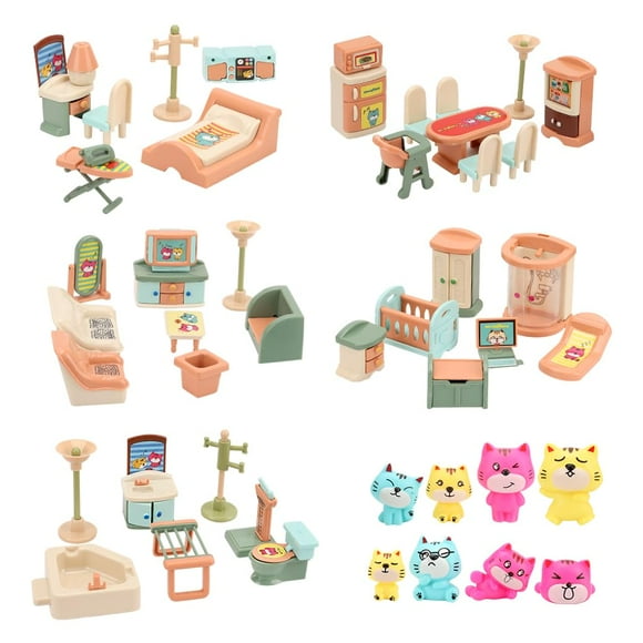 BananMelonBM Ensemble de Meubles pour Petites Maisons de Poupées 50 Pcs Jouets Maison Grands Rêves pour Bébés Enfants Filles Garçons 3+, Accessoires Miniatures Jouets Éducatifs pour Tout-Petits