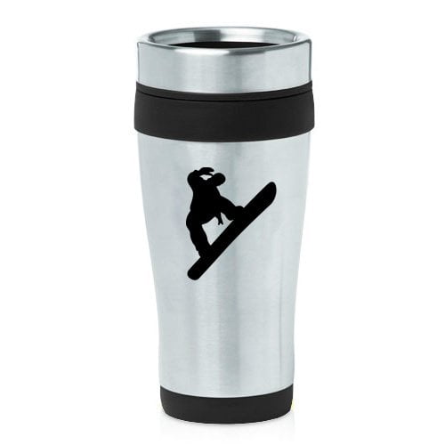 16oz Insulated Stainless Steel Travel Mug Snowboard Snowboarder (Black ) by