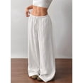 thumbnail image 2 of Wide Leg Pants for Women Flowy Palazzo Drawstring Elastic Waist Trousers Beach Vacation Clothes White XXXL, 2 of 8