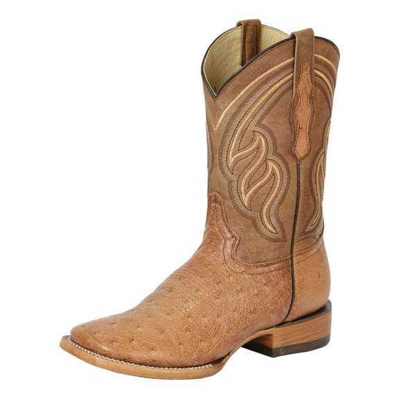El General Men's Exotic Ostrich Belly Western Boots - Brandy Bruciato 43516