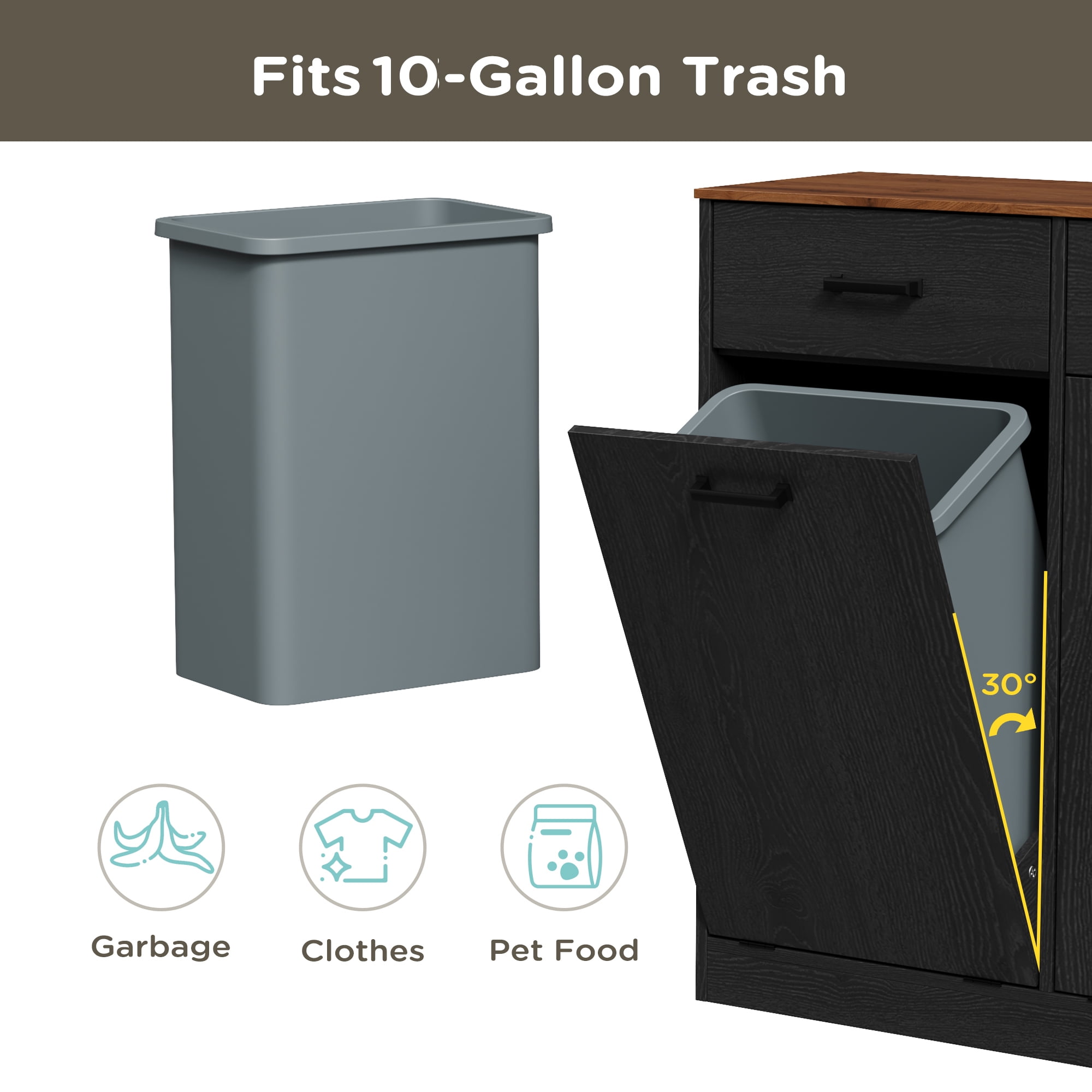 DIYART Farmhouse Double Tilt Out Trash Can Cabinet fits 10 Gallon Trash Bin, Kitchen Recycling Cabinet with 2 Drawers, Hidden Garbage Can Storage for Kitchen & Dining Room, Antique Black