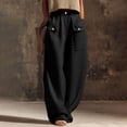 thumbnail image 2 of GUACER Women's Linen Blend Pants Button Cargo Pockets High Waist Loose Wide Leg Casual Trousers, 2 of 9