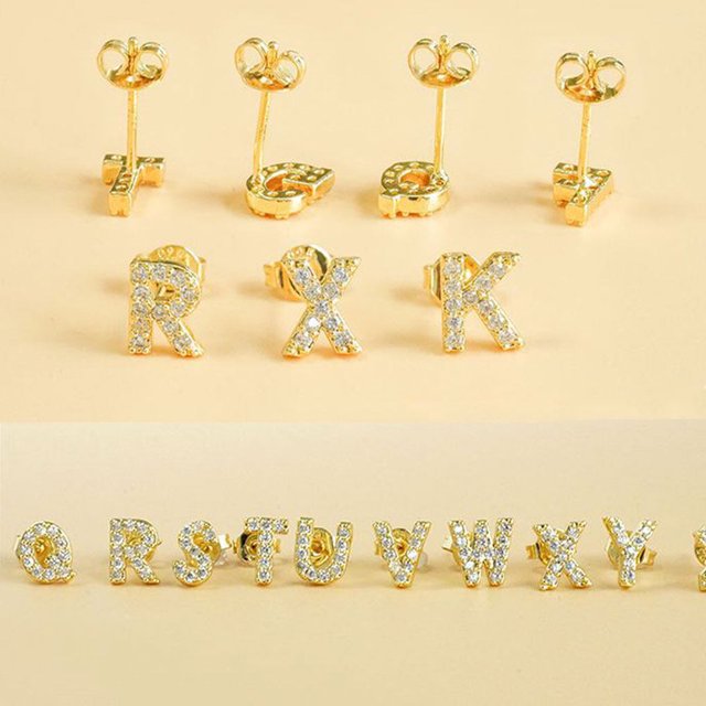 Simple Design Letter Rhinestone Earring Party Hiking Portable Decoration Photography Stud Earrings Photo Shooting Ear Decor Jewellery Z