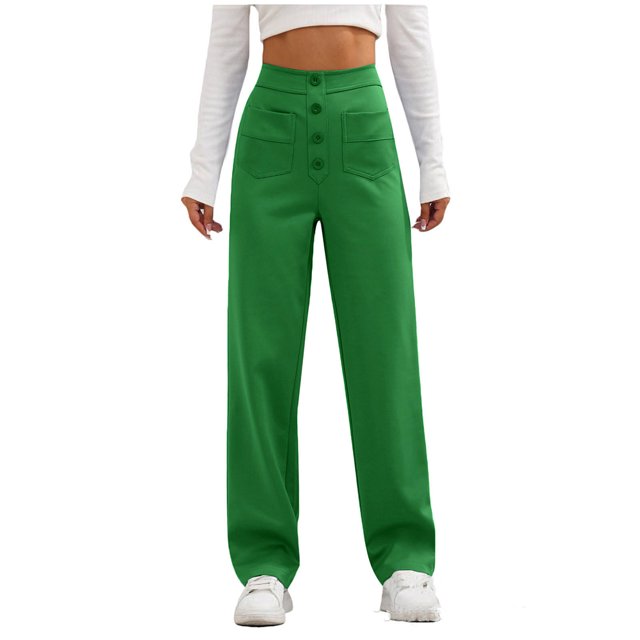 Zoeecloth Women's High Waisted Cargo Pants Straight Leg Button Pants Solid Color Trousers with Pockets S-XXL