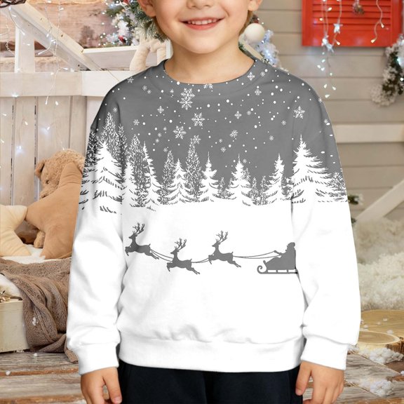 Boys & Girls' Christmas Jumper Sweater Printed Pullover Sweatshirt (Grey 18-24 Months)