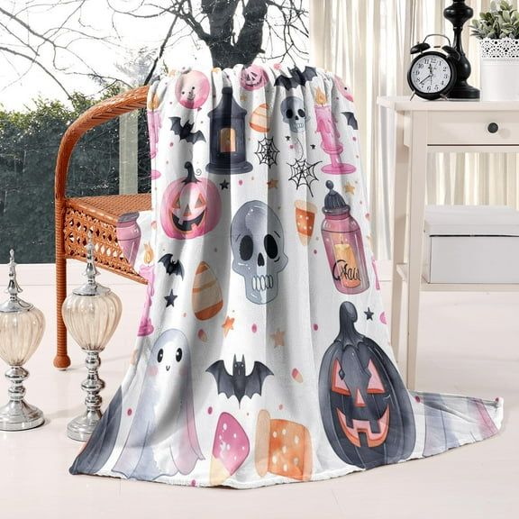 Spooky Night Sky Halloween Blanket - Moon Bat Witch Silhouette 50x60 Inch Soft Plush Microfiber Throw