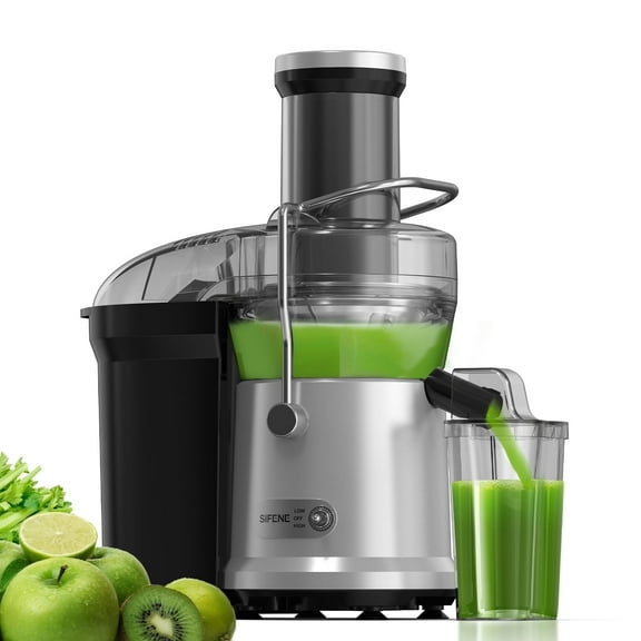 SiFENE 800W Centrifugal Juicer Machine, 3.2-Inch Wide Chute for Whole Fruits & Vegetables, Easy to Clean, Dual Speed Fruit & Vegetable Juicer, Compact Home Kitchen, Silver