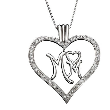 1/4 Carat T.W. Diamond and Sterling Silver Mom Heart Pendant, 18