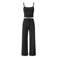 thumbnail image 5 of Women's Ribbed Tank Top and Oversized Wide Leg Pants Set, Soft Casual Loungewear Two Piece Outfit with Drawstring Waist, Relaxed Lazy Style Home Wear Suit for Daily Lounge and Casual Wear Black, 5 of 7