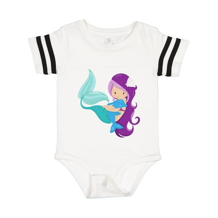 

Inktastic Cute Mermaid Little Mermaid Purple Hair Dolphin Gift Baby Girl Bodysuit