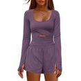 thumbnail image 3 of Clearance under $5 JINMGG Shorts for Women Clearance $5 Womens Workout Romper Outfits Long Sleeve Running Onesie Open Back Exercise Waisted Yoga Jumpsuits Purple XL, 3 of 6