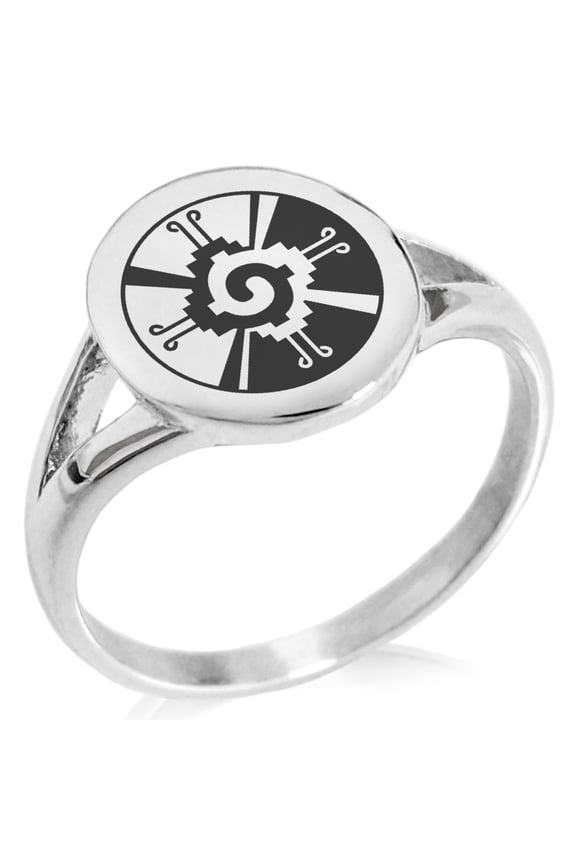 Stainless Steel Mayan Hunab Ku Rune Minimalist Oval Top Polished Statement Signet Ring