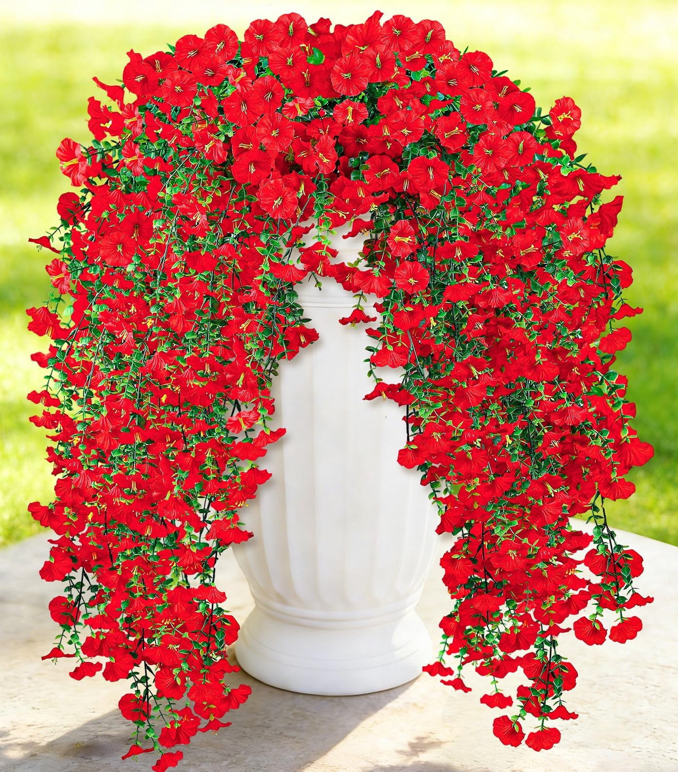 Artificial Hanging Flowers for Outdoors, 6 PCS Silk Morning Glory Artificial Flowers with Eucalyptus Leaves, UV Resistant Fake Flower Realistic Faux Plants for Home Patio Porch Garden0