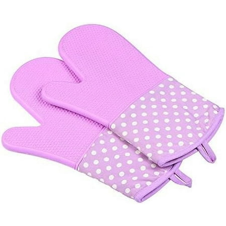 

XJU-Silicone Oven Mitts Heat Resistant to 572 F 1 Pair of Non Slip Kitchen Oven Gloves for Cooking Professional Heat Resistant Baking Gloves (Purple)-0905