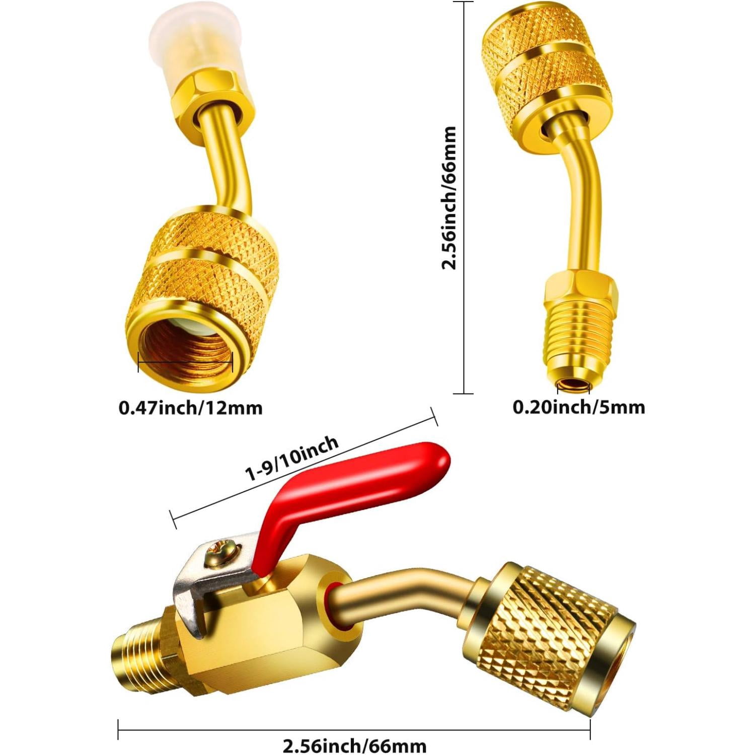 7pcs Air Conditioning Refrigerant Angled Compact Ball Valve,1/ 4 Inch for R410A R134A R12 R22 HVAC and R410A Adapter 5/ 16 Inch Female To 1/ 4 Inch Male Flare for Mini Split System,Hand Tools Kits