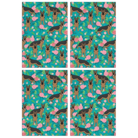 4 Pcs Funny Kitchen Towels,German Shepherd Dog and Flower Microfiber Dish Towels,Kitchen Tea Towels,Kitchen Towel Set (18" X 26")