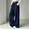 thumbnail image 3 of Wide Leg Sweatpants Women Fall Winter Mid Weight Solid Color Elastic High Waist Straight Leg Casual Pants with Pockets, 3 of 8