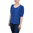 thumbnail image 2 of NY Collection Women's Petite Short Sleeve Balloon Sleeve Top With Hardware, 2 of 4