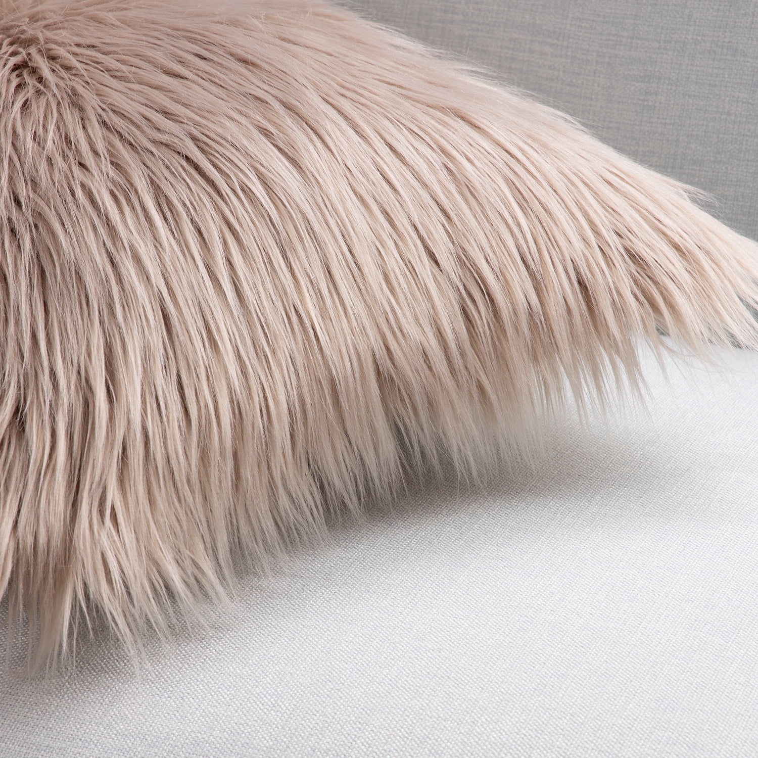 Phantoscope Designer's Choice Decorative Throw Pillow Set, Fluffy Faux Fur & Modern Faux Leather Bundle, for Sofa Couch Bedroom, 18" x 18", Beige Fur and Leather, 2 Pack
