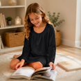 thumbnail image 6 of CUZIBR Baby Nightgown For Girls Long Sleeve Pleated Crew Neck Sleepwear Solid Color Lightweight Loungewear Leisure Casual Daily Nightwear,Black,5-6 Years, 6 of 7