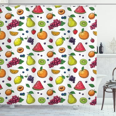 Ambesonne Fruits Shower Curtain, Grapes Kiwi Orange Lemon, 69"Wx70"L, White Multicolor