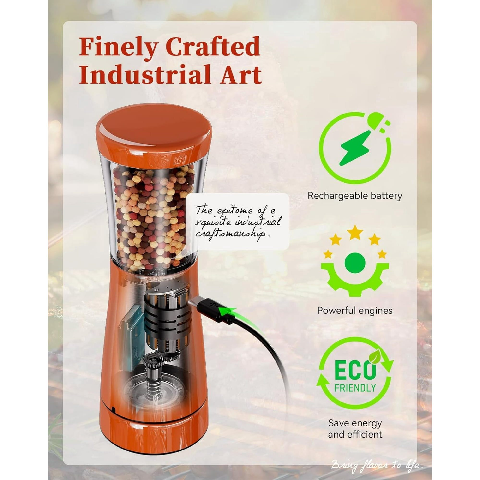 Tomeem Electric Salt and Pepper Grinder Set Rechargeable Stainless Steel Salt and Pepper Shakers Electric with Lights Double