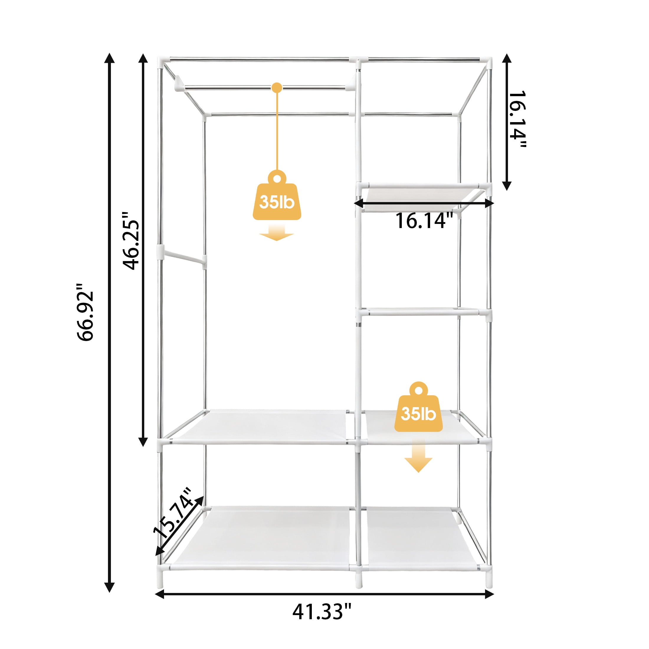 CISILOV Portable Closet Organizers, Wardrobe Closet with 1 Hanging Rod, 6 Storage Shelves & 2 Side Pockets, Free Standing Closet Clothes Organization & Storage with Cover for Bedroom, Dorm