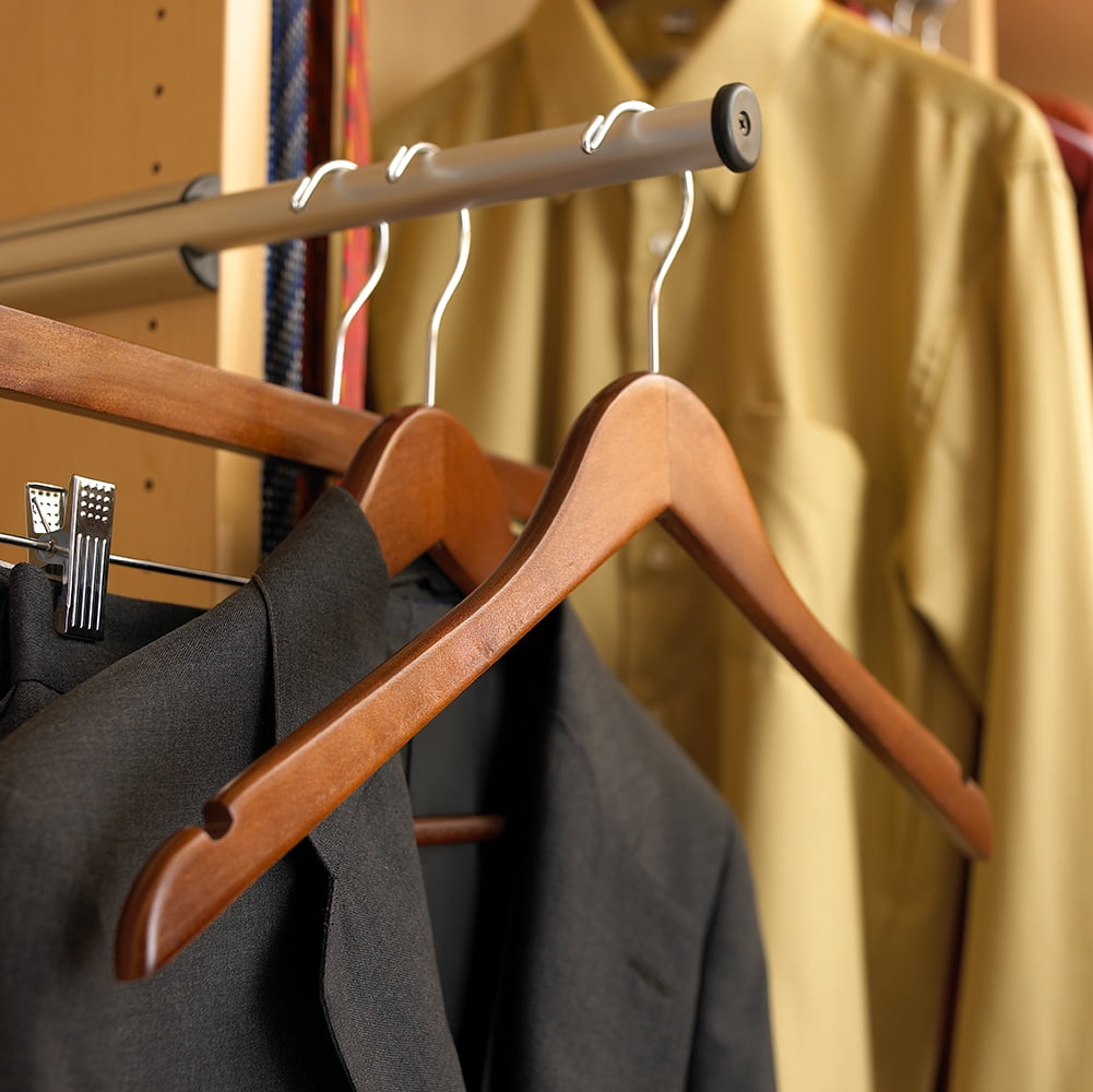 International Hanger Walnut Wood Suit Hanger with Solid Wood Bar, 100 Pack