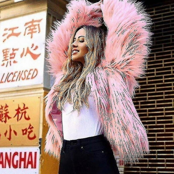 Chaqueta tipo cárdigan con abrigo de piel sintética esponjosa para mujer