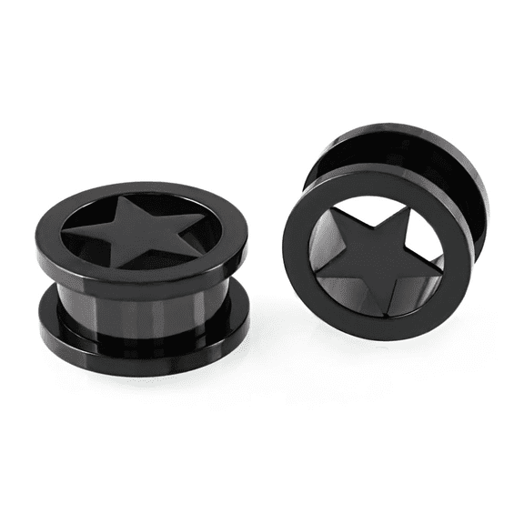 Vogem Flesh Tunnels Ear Gauges Earring 8mm Black Pentagram Ear Piercing Expander Stainless Steel Double Flared Screw-in Ear Stretchers Plugs Minimalist Jewelry Gift for Men Women(8mm)
