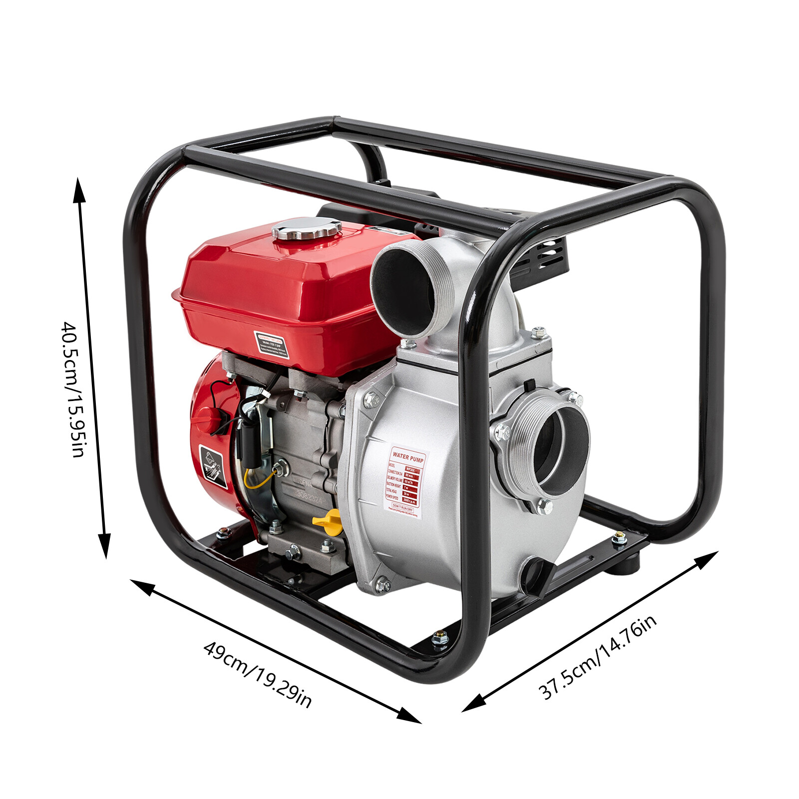 Gasoline Water Pump 7.5HP 212CC, 3Inch 1236ft³/h High Pressure for Farm Irrigation Fire Rescue