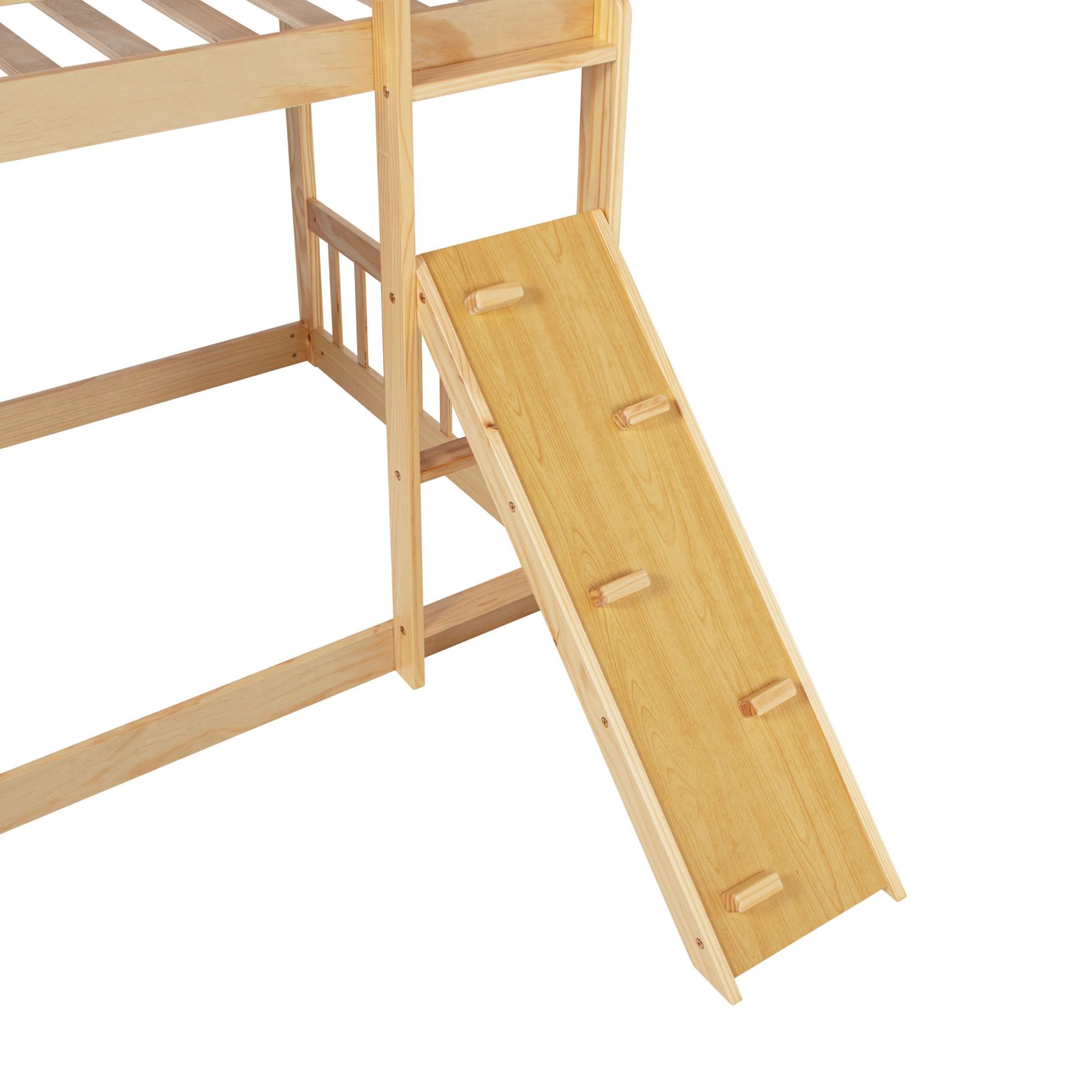 Noble House Twin Over Twin Bunk Bed, Pine Wood Frame with Climbing Ramp, Dual Ladders & Playhouse Design, Natural