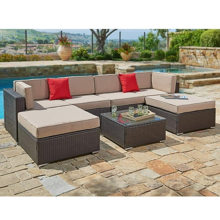 Suncrown Outdoor Sectional Sofa Set 7 Piece All Weather Brown Suncrown Outdoor Sectional Sofa Set 7 Piece All Weather Brown Wicker