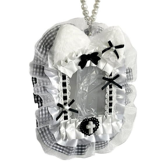 Sweet Diy Plush Card Holder with Ribbon Bow Lolita Lace Photocard Holder.