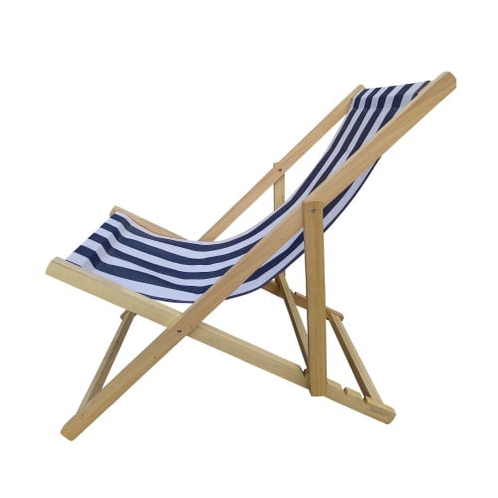 Aimee Lii Wood Sling Chair Blue Broad Stripe, Folding Chaise Lounge Chair, Dark Blue