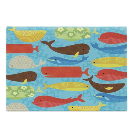 

Whale Cutting Board Nursery Themed Repeating Pattern of Colorful Cartoon Various Ornamental Whales Decorative Tempered Glass Cutting and Serving Board in 3 Sizes by Ambesonne