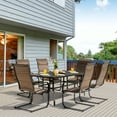 thumbnail image 2 of Nuu Garden Outdoor 7-Piece Patio Dining Set, 6 C-spring Motion Textilene Chairs and 61'' x 37'' Rectangle Dining Table with 1.57'' Umbrella Hole, for Outdoor and Indoor Space, Black and Brown, 2 of 9