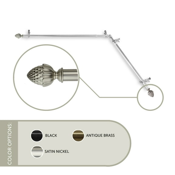 13/16 inch Cupule Corner Window Curtain Rod 48-84" - Satin Nickel