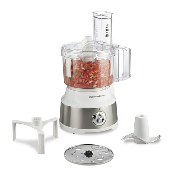 Hamilton Beach Food Processor & Vegetable Chopper for Slicing, Shredding, Mincing, and Puree, 10 Cups Easy Clean Bowl Scraper, White and Stainless Steel (70733)