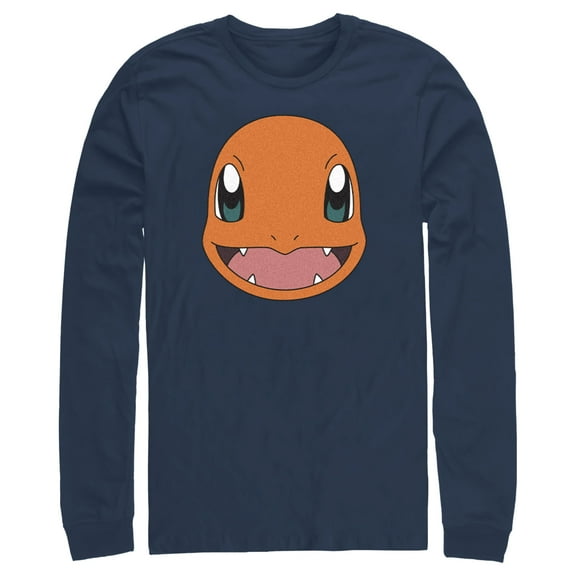 Men's Pokemon Charmander Smile  Long Sleeve Shirt Navy Blue 2X Large