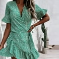thumbnail image 1 of LOVZFMLL Women's Summer Fashion Short Sleeve V-Neck Ruffle Printing Floral Lace Dress Green M, 1 of 9