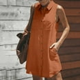 thumbnail image 2 of Mini Dresses for Women Summer Single Breasted Shirt Dress Casual Solid Color Sleeveless Dress Trendy Beach Vacation Outfits, 2 of 7