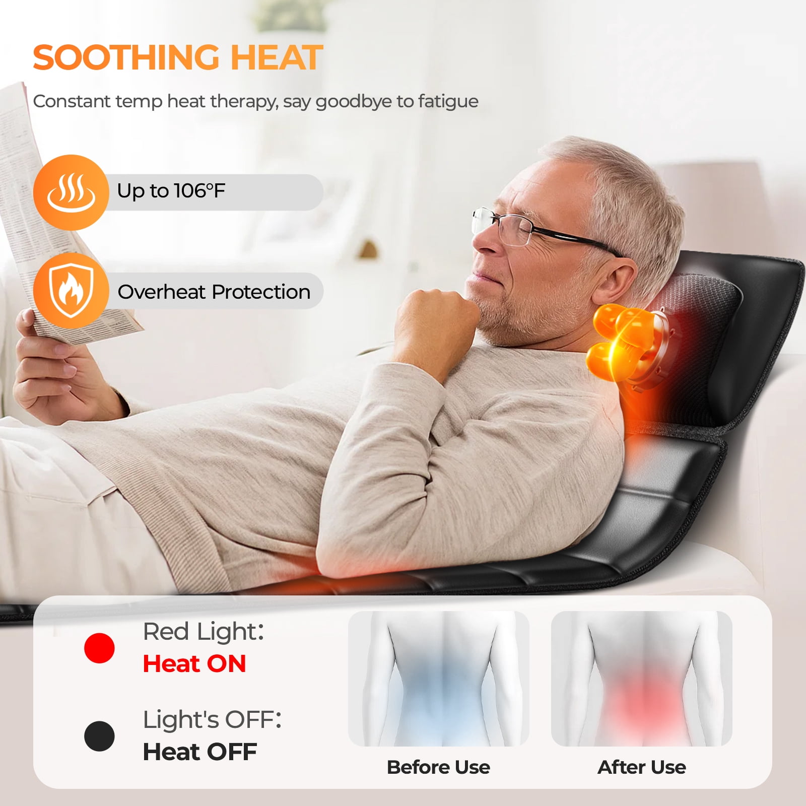 Himouta Massage Mat with Detachable Neck Massager,Vibrating Back Massager Pad with Heating for Home Office Use, Black,Gift