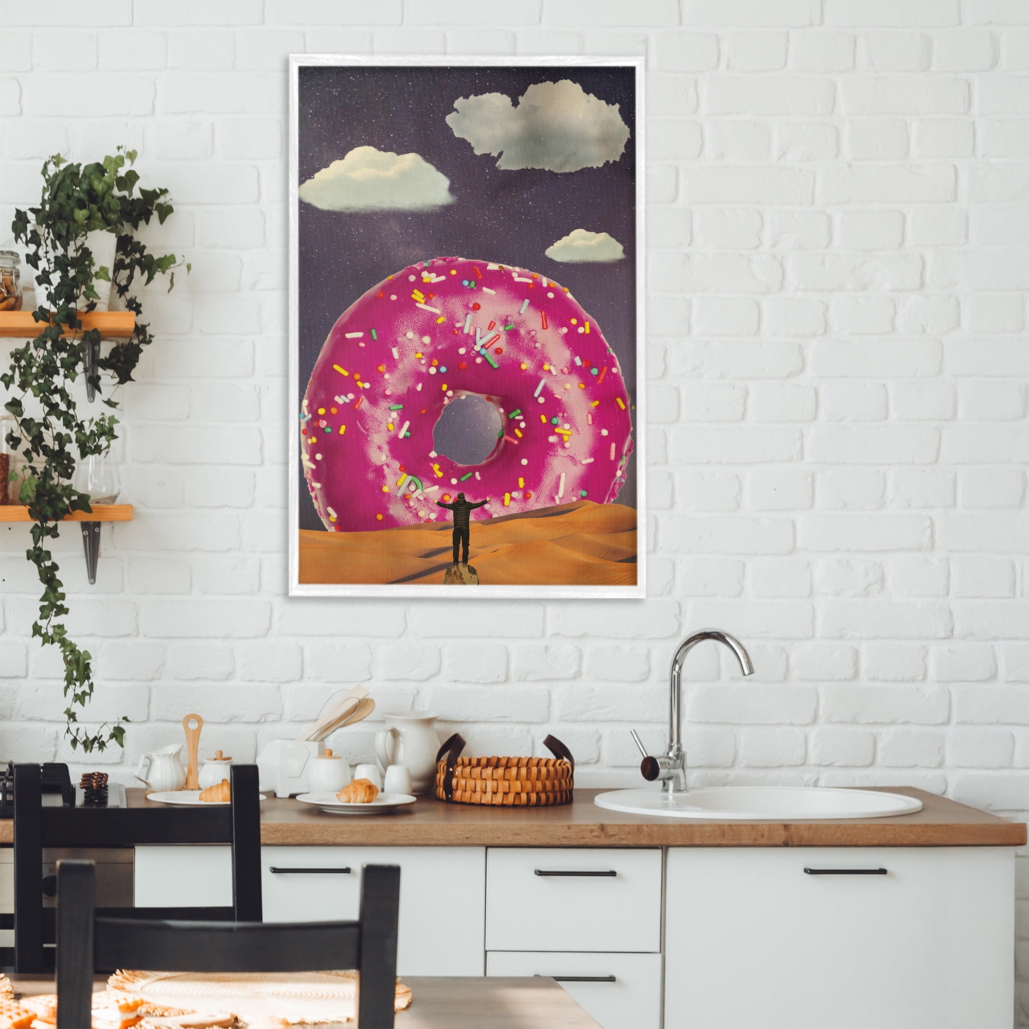 Happy Days Giant Donut White Framed Giclee Art, design by Elo Marc