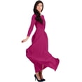 thumbnail image 4 of KOH KOH Long Sleeve Modest Fall Winter Elegant Evening Flowy Empire Waist Full Floor Length Cocktail Formal Tall Pleated Maxi Dress Gown Abaya For Women Fuchsia Magenta Pink XXX-Large US 22-24 NT009, 4 of 6