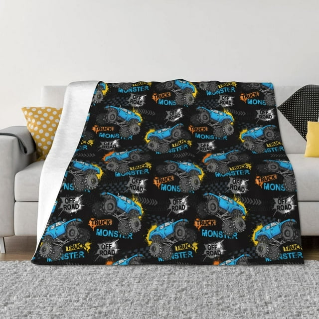 Wukai Couverture en Flanelle Horizontale Imprimée Véhicule Tout-Terrain Cool, Couverture de Canapé Douce et Résistante au Rétrécissement, Adaptée aux Lits, Camping, Voyage, Unisexe-40"x30 Pouces